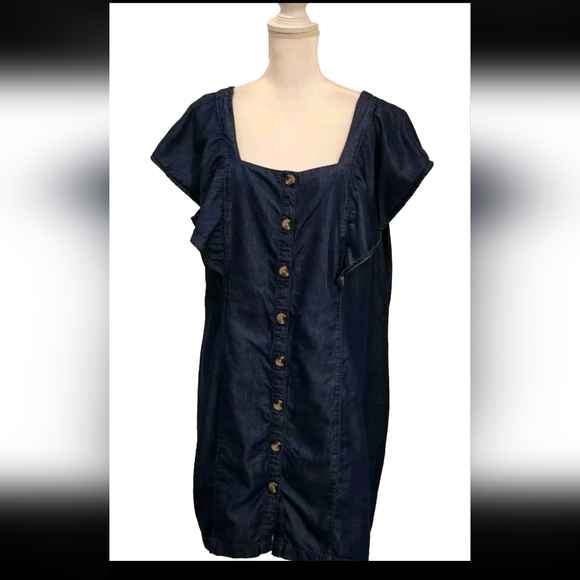 a. n. a. Square Neck Flutter Sleeve Soft Denim Button Up Cotton Mini Dress XXL - Picture 15 of 16